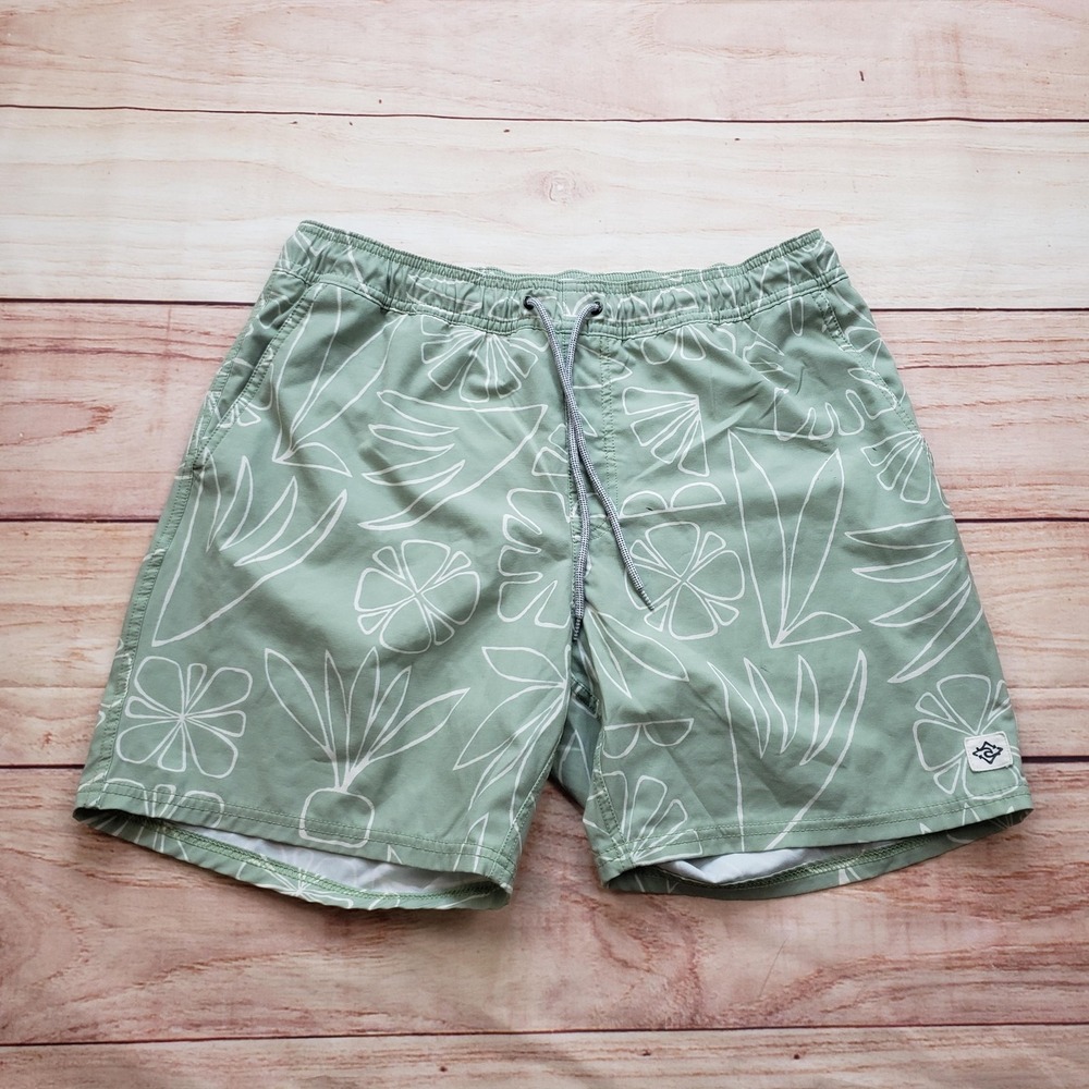 RIP CURL Board Shorts Mens Medium Green Floral Drawstring Elastic Waist Lined‎